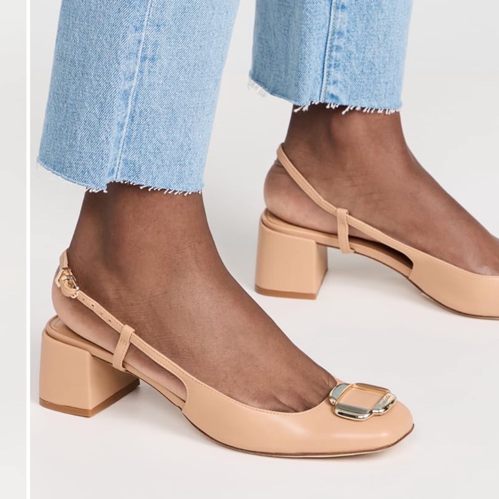 Larroudé Maria Block Pump Nude Slingback Heel Like New